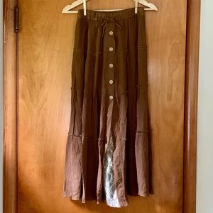 Rustic Drawstring Tiered Lace Maxi Skirt